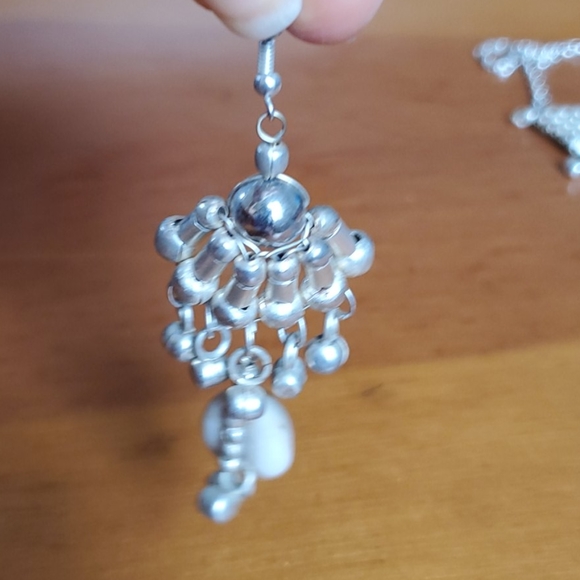 3Pc New Women's Set Cowrie Shell Silver Statement Necklace Ethnic Bib Tribal - Picture 3 of 4